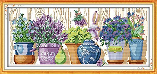 Leczany Kreuzstich-Set zum Selbermachen: komplettes Sortiment an vorgedruckten Startersets für Anfänger – Dose auf Fensterbank (1) 72x35cm