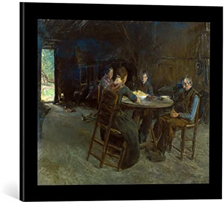 kunst für alle Bild mit Bilder-Rahmen: Max Liebermann Ostfriesische Bauern beim Tischgebet - dekorativer Kunstdruck, hochwertig gerahmt, 50x40 cm, Schwarz matt