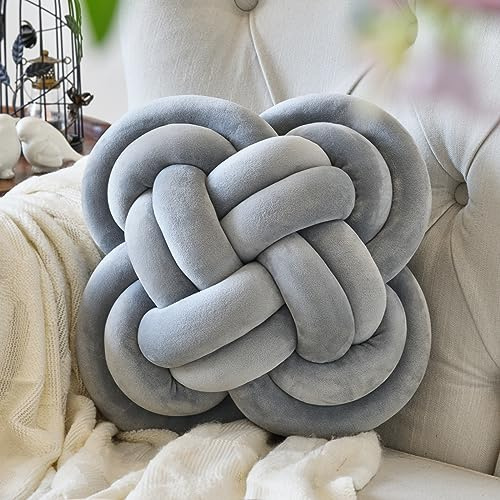 Xuyier Soft Knot Pillow Ball, Decorative Throw Knotted Pillows with Velvet Fabric for Couch Bed, Handmade Knot Square Floor Cushion Plush Ball Pillow with Decor Home for Living Room