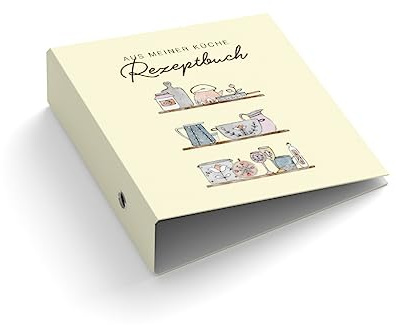 Ringordner | Ordner | bedruckt | Aus meiner Küche | Rezeptbuch | gelb/rosa | Mit Griffloch | für DIN A4 | 7,4 cm breit | Rezepte | Kochbuch | Hobbykoch (Gelb)