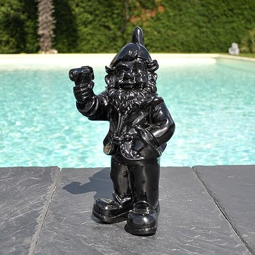 Nain de Jardin insolent avec Son revorlver Noir Brillant