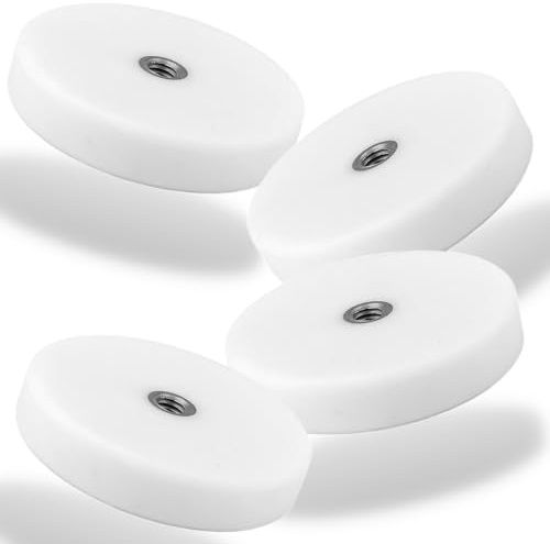 Neodym Magnete Gummiert D 34mm Rund Mit M4 Innengewinde 12KG Stark Zugkraft Topfmagnet Scheibe Mit Gewinde Buchse Innen Bohrung Weiß [4 Stück]