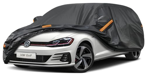 Kayme Autoplane Wasserdicht Atmungsaktiv für VW Golf MK5/6/7/8 (2003-2025), 7 Schichten Vollgarage Autoabdeckung für Regen Sonne Staub Schutz Verkratzt, Autoabdeckung mit Reflektierenden Streifen.