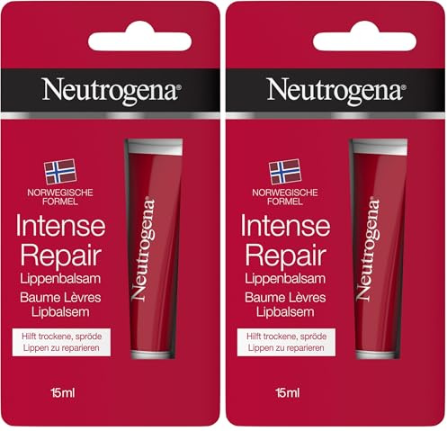 Neutrogena Intense Repair Lippenbalsam, reichhaltige Lippenpflege mit Glycerin, schnelle Hilfe für spröde, trockene Lippen, der Lippenpflegestift spendet intensive Feuchtigkeit (2x15 ml)