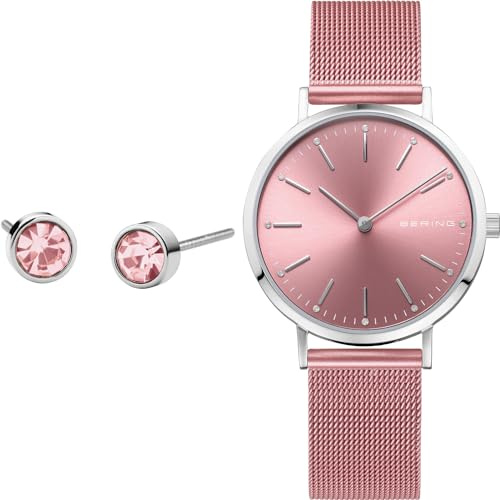 Bering Damen Quarz Uhr | Armbanduhr 34 mm Edelstahlgehäuse und Zifferblatt | Milanaisearmband | Saphierglas | 3 ATM | 14134