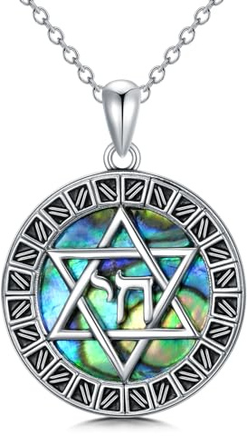 enjoylifecreative davidsstjärna halsband i sterlingsilver hebreisk chai halsband abalone mussla davidsstjärna hänge för kvinnor och män judiska smycken, Sterlingsilver