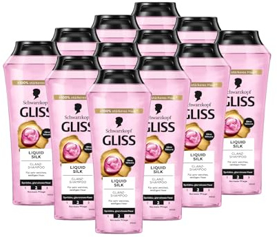 Gliss Shampoo Liquid Silk (12 x 250 ml) Haarshampoo mit Ceramiden & Seide, Glanz-Shampoo für sprödes und stumpfes Haar glättet die Haaroberfläche