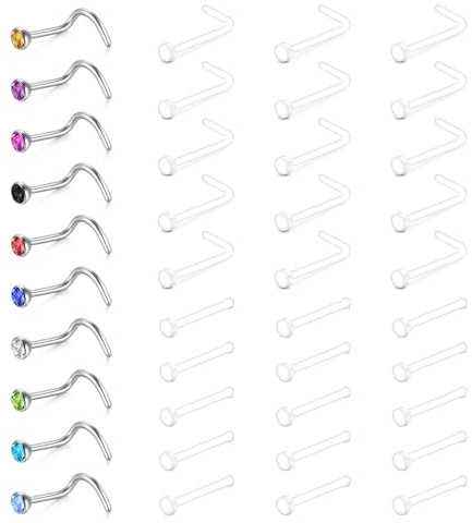 Incaton 20G Bioflex Nasenpiercing Klar Nasenstecker Retainer Flexibler Durchsichtig Retainer Halter Nasenpiercing Stecker 0,8mm L Form