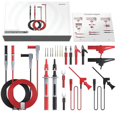 WOMELF Kit de cables de prueba múltiples 24 en 1, multímetro eléctrico con pinzas de cocodrilo, sonda de prueba, recogedor de resorte, conector Banana
