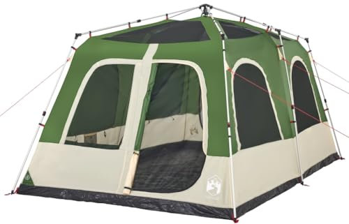 vidaXL Kuppel Familienzelt 8 Personen, Campingzelt mit Quick-Release-System, Kuppelzelt mit E-Anschluss, Wurfzelt, Grün 190T Polyester