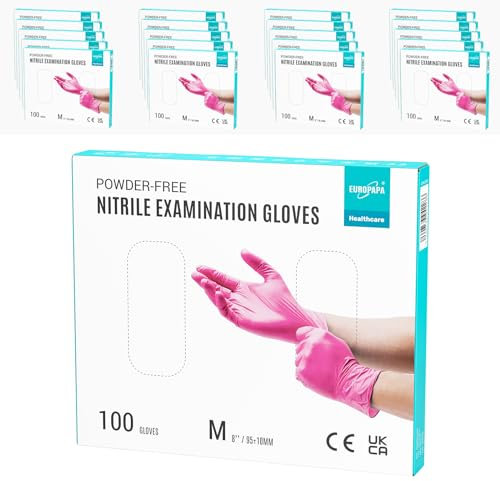EUROPAPA® 2000 Stück (20x100) Nitrilhandschuhe Box Einweghandschuhe, Einmalhandschuhe, Untersuchungshandschuhe, puderfrei, ohne Latex, unsteril, latexfrei, disposible gloves (M, Rosa Rot)