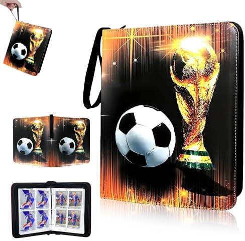 Abiemuce Album de Football, 50 Pages,Capacité de 400Cartes, Album de Cartes de Football, Album Photo de Cartes à Collectionner de Football avec Fermeture éclair et Boucle de Poignée,Cartes de Football