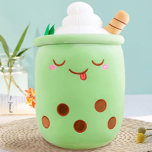 MeHoo Bubble Tea Peluche, Peluche Boba Tea Doux, Oreiller en Forme de Bubble Tea,Cadeau Anniversaire pour Enfants et Filles 35 cm/13.7 inch (Vert)