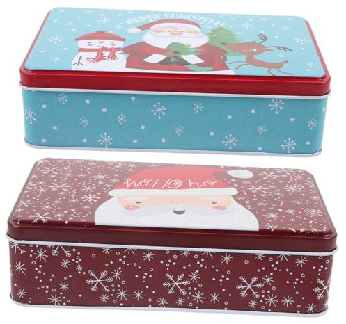 HOMOCONO 2pcs Santa Claus Christmas Boxes Festive Storage Containers for Candy Cookies and Treats Tinplate Design Packaging for Holidays and Parties