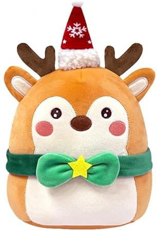 POPOYU Natale alce peluche cuscino giocattolo, cuscino alce con un papillon verde, dolce peluche cuscino bambola morbido cotone peluche bambola, per bambini ragazze ragazzi compleanno Natale