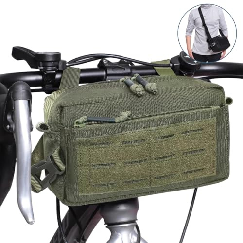 MUCHER Fahrrad Lenkertasche Vordertasche Fahrradtasche Aufbewahrungstasche mit Schultergurt Molle Taktische Pouch für Rennrad Mountainbike Radfahren Reisen (Grün)