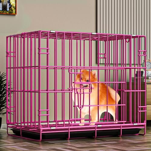 Generisch Haustierkäfig, (Haustierkäfig,(Kleine Hundebox mit Doppeltüren, zusammenklappbarer Haustierkäfig aus Metall, tragbarer Hundezwinger für drinnen und draußen mit Kunststofftablett, Laufstall
