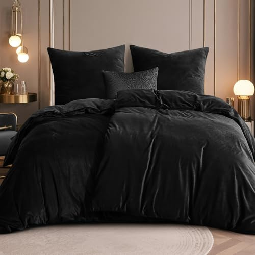 RUIKASI Flanell Bettwäsche 135 x 200 4teilig Schwarz - Warm Winter Bettwäsche Kuschel Plüsch Fleece Bettbezug Sets mit 2 Kissenbezüge 80x80cm