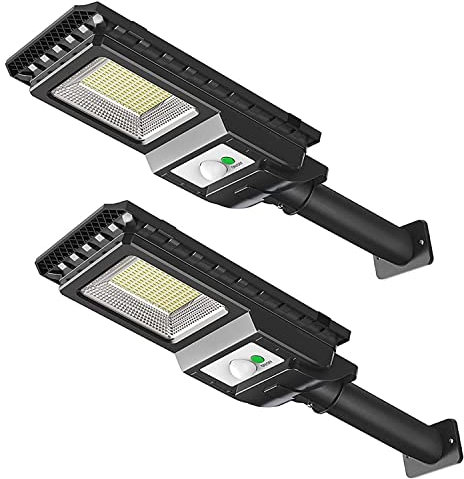 LEKIA Lampione Solare LED Esterno Potente, 2 Pezzi Lampada Solare per Esterni con Sensore di Movimento, 156 LED 2000 Lumen Impermeabile Proiettore a Luce Solari per Cortile Recinzione, Giardino