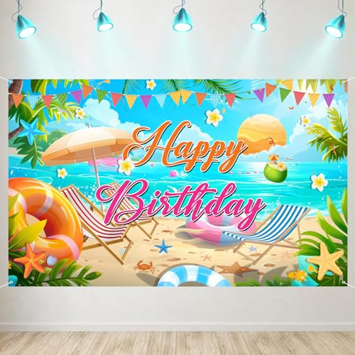 Bannières décoratives d'anniversaire d'été, Fournitures de décoration de Toile de Fond, Panneau Joyeux pour Toile de Fond, Grandes bannières d'anniversaire sur Le thème de la Plage, adaptées à Tout