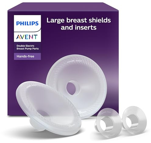 Philips Coppe larghe per il seno 28mm e inserti 26mm per tiralatte elettrico indossabile Philips Avent, esclusive coppe per il seno SkinSense, compatibili con le coppette di raccolta, SCF552/11