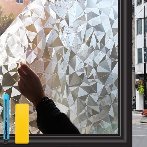 Zindoo Film Fenetre Anti Regard Film Occultant Fenêtre Motif Diamant | 44.5x120cm Protection Intimité Non Adhesif Décoratif Anti UV Anti Chaleur Réutilisable pour Bureau Chambre Salon