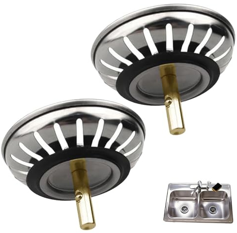 2 Pack Stainless Steel Kitchen Sink Strainer, Kitchen Sink Plug Replacement Universal, Rust Resistant Hair Food Catcher for Kitchen Bathroom Sink Plug Strainer