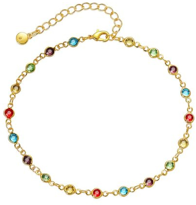 CYWQ 18k Gold Plated Anklet Bracelets for Women Adjustable Bohemian Bead Coloured Zirconia Anklet Holiday Beach Jewellery For Women