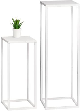bremermann Lot de 2 tabourets à fleurs en métal - Idéal pour le salon, le couloir et le bureau - Étagère stable et peu encombrante pour la décoration et les plantes d'intérieur - En métal blanc