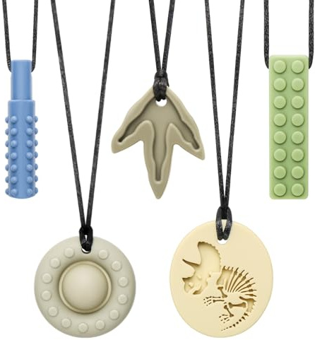 CLDY Kaukette für Kinder, 5er-Pack sensorische Kauketten, Autismus-Spielzeug für Jungen und Mädchen, Beißring aus Silikon BPA-frei, perfekt für Kinder mit ADHS, Beißende, Fingernägel Kauen