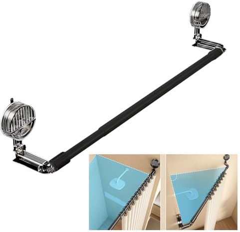 Asta per tenda da doccia regolabile, 120-210 cm, rotazione a 180°, ventosa antiscivolo, capacità di carico 25 kg, asta telescopica nera per armadio e bagno