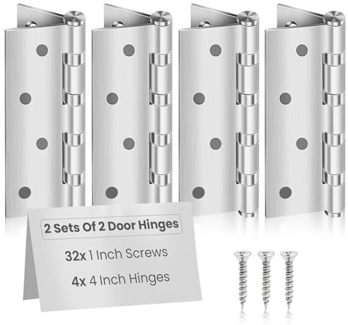 MSC Stainless Steel Door Hinges 4 Inch – Heavy Duty Outdoor Hinges for Wood, Internal Doors, Rust-Resistant, Silent Operation, Chrome Finish with Screws, Pack of 4, Silver