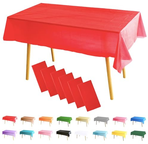MOMAHUA Tischdecke Abwaschbar 6er Set, Rot PEVA Tischdecke Wasserdicht, 137 x 274 cm Wiederverwendbare Einfarbige Tischwäsche für Party, Geburtstag, Hochzeit, Garten & Esszimmer
