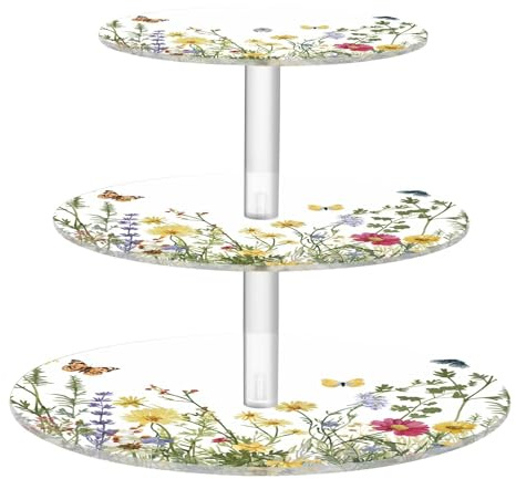 Blueangle 3-Tier Round Cupcake Stand – Colorful Herbs and Flowers Acrylic Dessert Tower, Non-Slip Tiered Dessert Stand for Baby Shower, Birthday, Wedding Party （538）