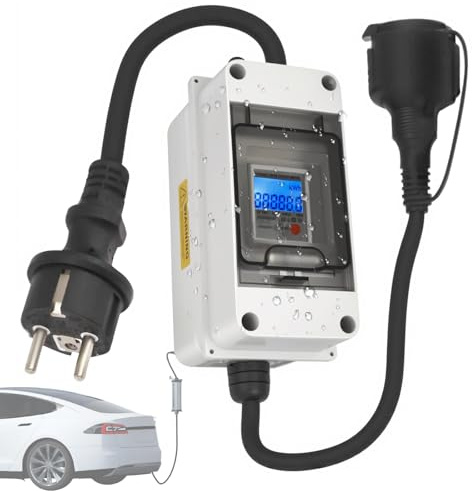 Contador Eléctrico Digital Móvil para Enchufe de 230V 16A, Impermeable IP65 Medidor Digital Portátil de Electricidad con Reinicio para Autocaravanas, VehíCulos Eléctricos, Hogares, Cable de 1 M
