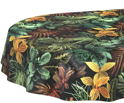 Nappe en Toile cirée - Lavable, Facile d'entretien - Imperméable - Effet Lotus - Tropia - Ovale - 180 x 140 cm - Bord coupé