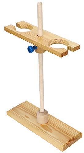 Keenso Accesorio de Laboratorio con Estante de Embudo de Madera con Varilla de Altura Ajustable, Sostiene 2 Embudos Simultáneamente, para Experimentos Científicos e Investigadores, Incluye Placa Base