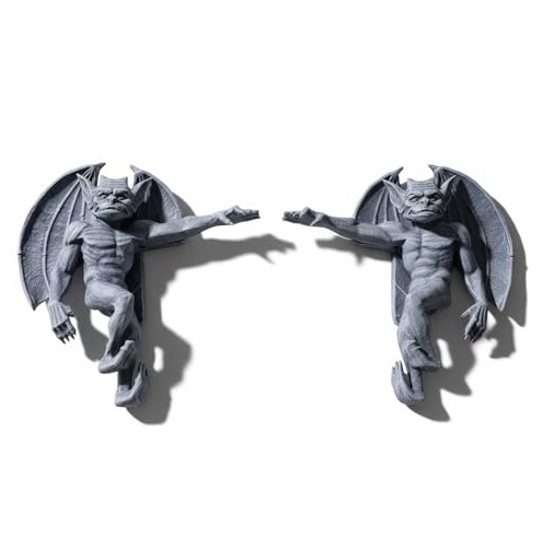 Gothic Door Frame Gargoyle Statue | Resin Door Topper Wall Sculpture | Mythical Guardian Gargoyles for Home, Garden & Halloween Decor | Easy to Hang | Left, Right (A Pair)