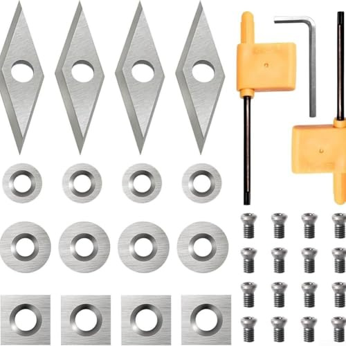 Lame per utensili per la lavorazione del legno, set di 4 diverse dimensioni con inserti in carburo, lame di ricambio per scalpelli per tornio legno, scatola di plastica (set da 16 pezzi)