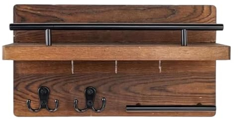 Attaccachiavi Da Parete - Portachiavi In Legno Stile Retrò Con Mensola Galleggiante - Supporto A Parete Per Chiavi Con Mensola E Gancio Fluttuante | Per Appendere Cappotti Borsetti Portafogli E Casa