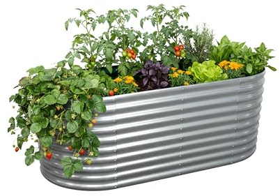 Relaxdays jardinière surélevée, métal galvanisé, pour Fleurs, Plantes & légumes, 80×160×80 cm, Demi-Lune, Argent