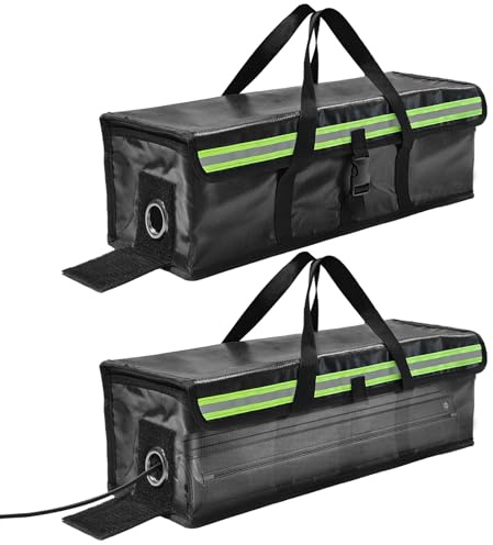 ELESKY Ebike Akkutasche 2 Stück Feuerfeste Akkutasche bis 2300 °C | Feuerfeste Box für akkus, Lagerung Transport Laden, wasserdicht, Reißverschluss Klett, für E-Bike Akku 15X15X50