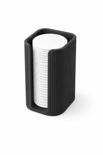 Alupedia ELARA Premium Wattepads Spender aus Kunststoff – Wiederverwendbarer Wattepad Halter mit geriffeltem Design, Staubschutz & modernem Stil – Kosmetik Organizer für Bad & Schminktisch (Schwarz)