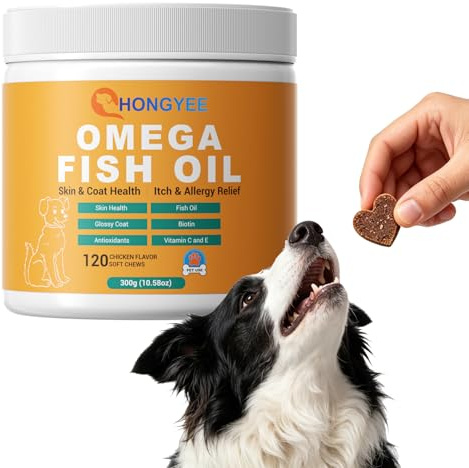 nongxiang Omega 3 Compresse Masticabili per Cani — Integratore con Olio di Pesce, contro Prurito e Perdita di Pelo, per Mantello Lucido e Pelle Sana, 120 Compresse