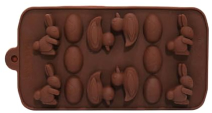 6 Cup Silicone Easter Egg Chocolate Mould – 6.5cm Baking Tray for Chocolate, Jelly, Ice & Easter Treats (Bunny & Egg Easter Mould - Brown)
