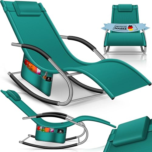 KESSER® Sonnenliege Relaxliege Schwungliege | Gartenliege | Gartenstuhl | Liegestuhl | Schaukelsessel | ergonomische Relaxsessel | Kopfkissen | wetterfest | 150 kg Belastung | Petrolgrün