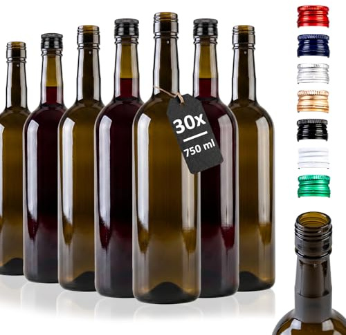 SUPERBUTELKI.PL Bottiglie vuote bordeaux da 750 ml con tappo a vite per vino, liquori, succhi e conserve, 30 pezzi