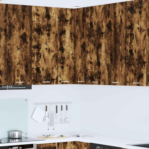 Runheo Armadio sospeso in rovere affumicato e bianco, 57 x 57 x 100 cm, armadio angolare con 2 ante per cucina e sala da pranzo, idea per riporre oggetti