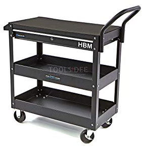 HBM Chariot à Outils 3 étages avec tiroir et étagère - 87 cm - Noir