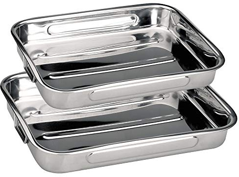 Space Home - Set di 2 Teglie da Forno con Manici - Teglia per Lasagne - Teglia da Forno - Acciaio Inossidabile - Set di 2